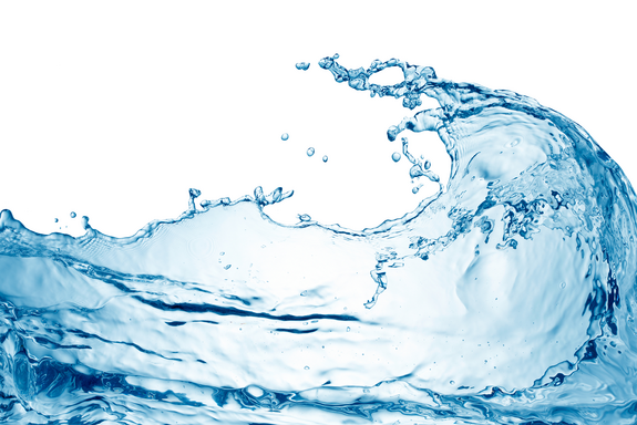 Eine sich brechende Welle vor weißem Hintergrund.