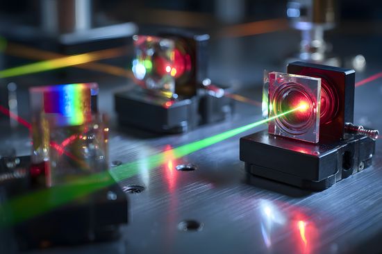 Laseroptik-Versuchsaufbau für die Forschung und Entwicklung im Bereich der Photonik und der Quantentechnologie