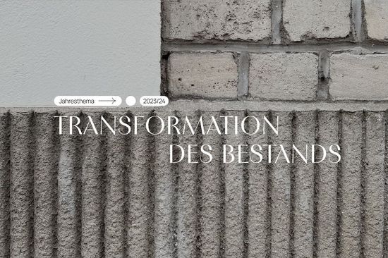 Schrift: Transformation des Bestands, im Hintergrund verschiedene Mauernarten