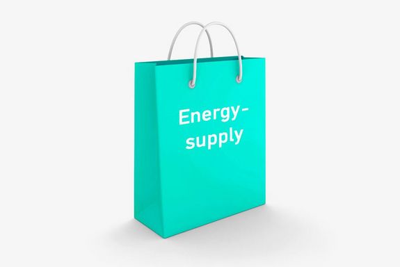 turquoise bag with the headline "Energy supply"