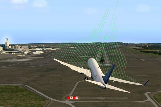 Turbulenzen in der Luft: Landeanflug bei atmosphärischen Turbulenzen –  Visualisierung der lokalen Verteilung von Auftrieb und Luftwiderstand