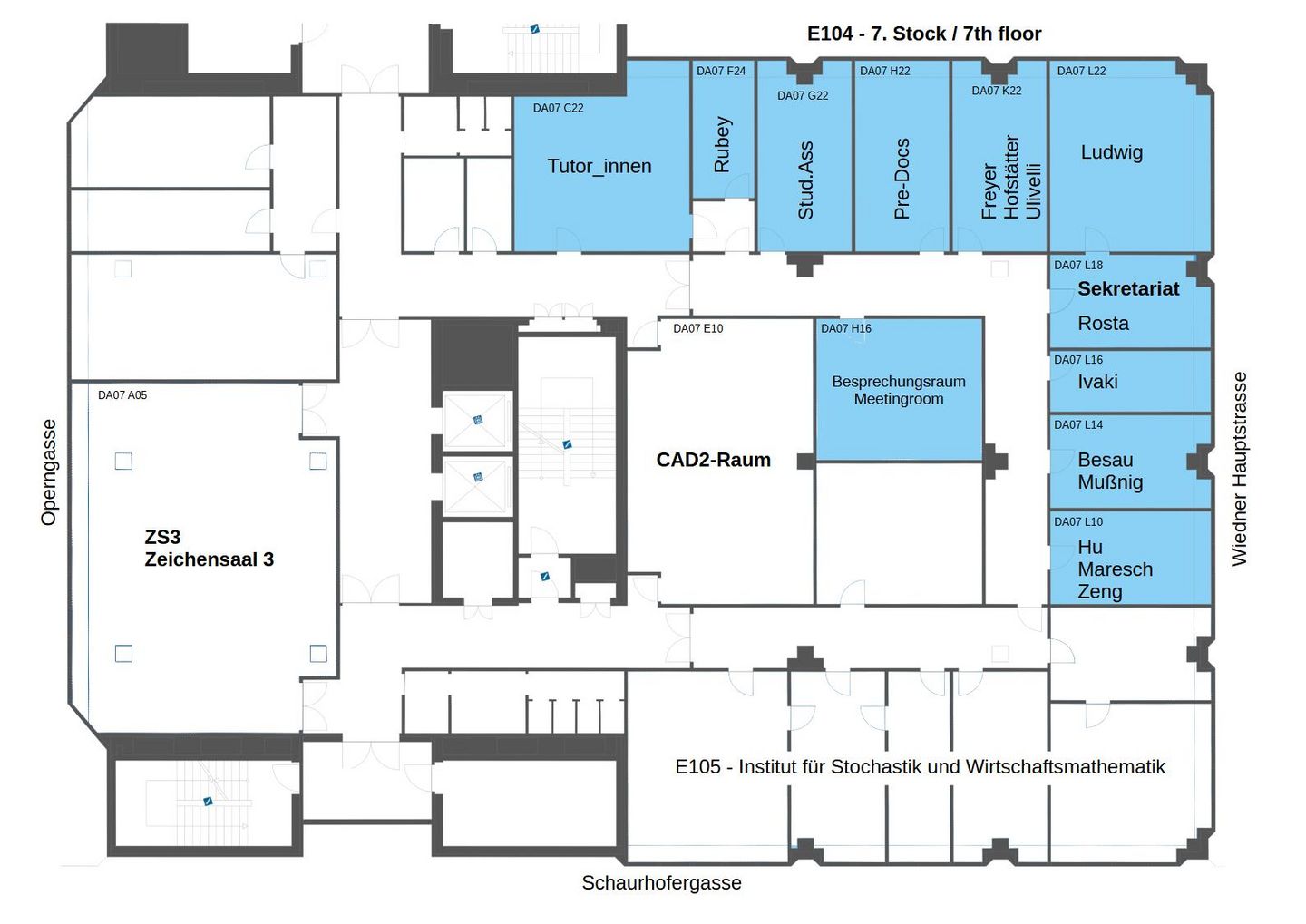 Raumplan Freihaus grüner Bereich 7. Stockwerk