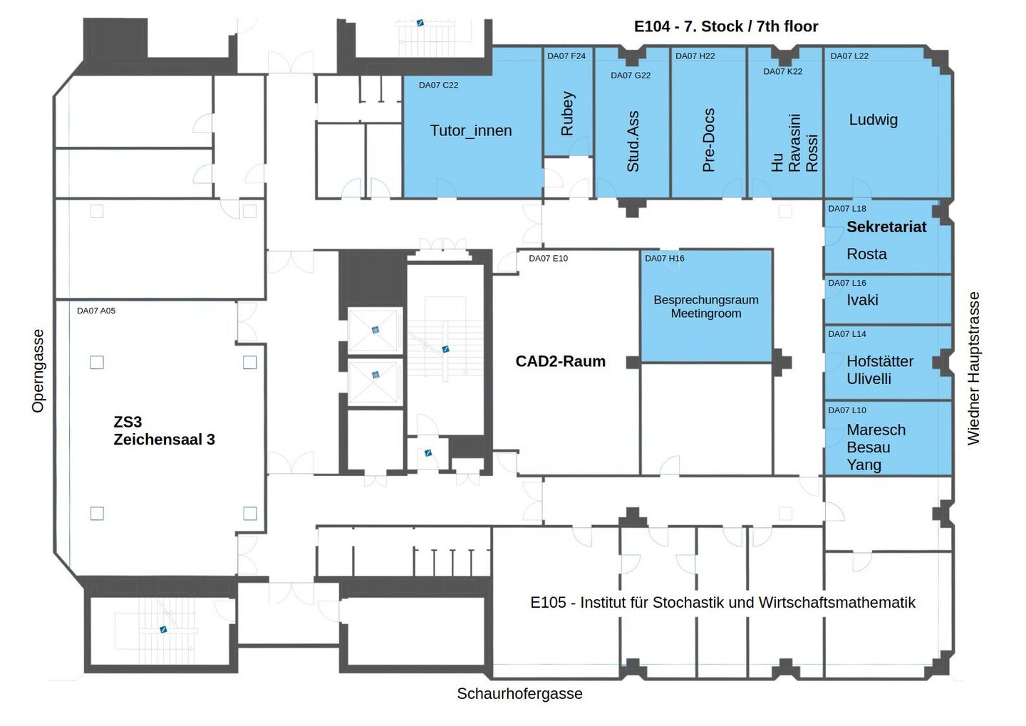 Raumplan Freihaus grüner Bereich 7. Stockwerk
