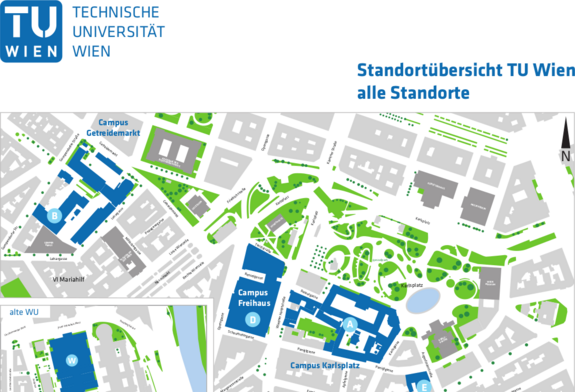 Overview Campus TU Wien Small view of the map of the individual campus areas of TU Wien