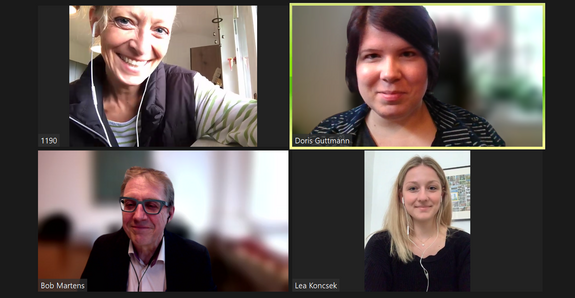 Lehrgangsleiter Prof. Bob Martens, Program-Managerin Mag. Doris Guttmann, Verkaufsleiterin IMMO KURIER Maria Dreschl, Stipendiengewinnerin 2021 Lea Koncsek