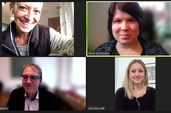 Lehrgangsleiter Prof. Bob Martens, Program-Managerin Mag. Doris Guttmann, Verkaufsleiterin IMMO KURIER Maria Dreschl, Stipendiengewinnerin 2021 Lea Koncsek