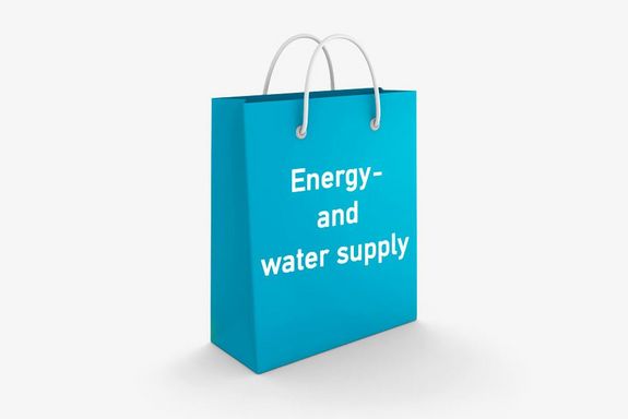 Energy- and water supply blue bag with the headline: Energy- and water supply