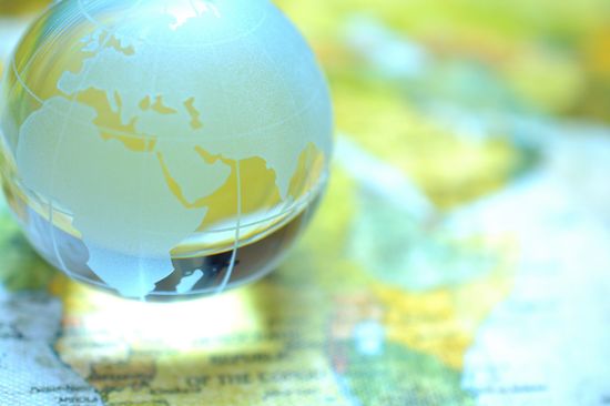 A picture of a globe on a world map