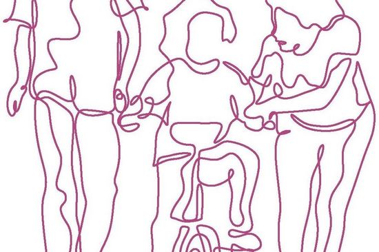 Illustration of a family with a child on a bicycle