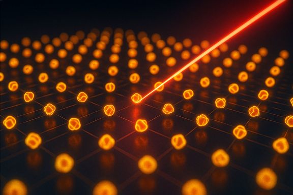 Teilchen und ein Laserstrahl, der eines davon trifft