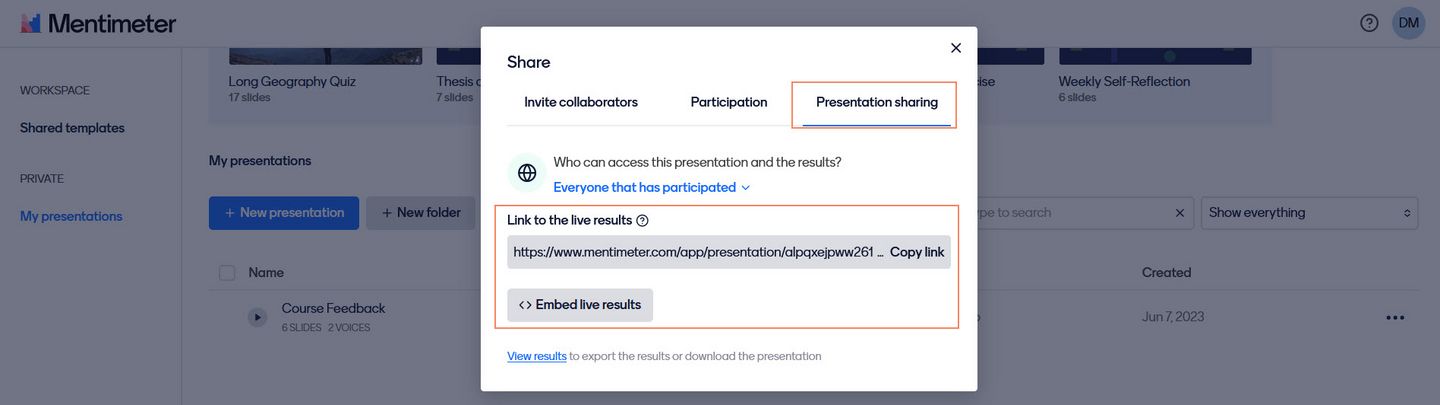 Mentimeter share presentation