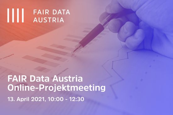 Ein Foto mit Diagrammen und einer Hand, die einen Stift hält, der auf die Abbildungen zeigt. Darauf das FAIR Data Austria-Logo und der Name und Termin der beworbenen Veranstaltung.