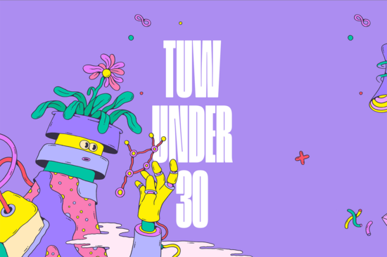 Text: TUW Under 30. Daneben ein künstlerisches Wesen mit Blumentopf als Kopf.