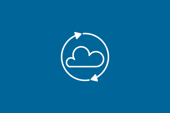 Unser Icon für "Speichern und Teilen": Wolke in Kreis aus zwei Pfeilen.