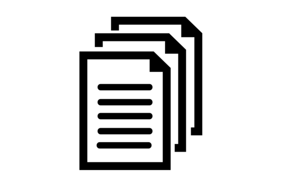 The image shows three sheets of paper with writing on them as icons. They are arranged diagonally one behind the other and each has a crease in the upper right corner.