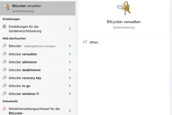 Beschreibung Suche Bitlocker