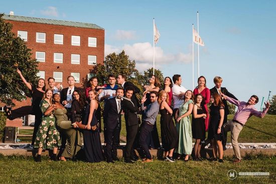 Students in front of a building