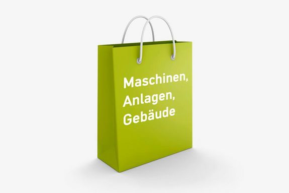 Grünes Sackerl mit der Aufschrift "Maschinen, Anlagen, Gebäude"