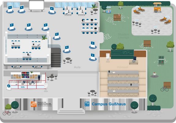 Beim ETIT@Home bewegen sich Besucher_innen auf diesem virtuellen Campus.