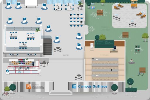 Beim ETIT@Home bewegen sich Besucher_innen auf diesem virtuellen Campus.