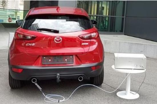 Photo of a red cat with exhaust gas measurement  