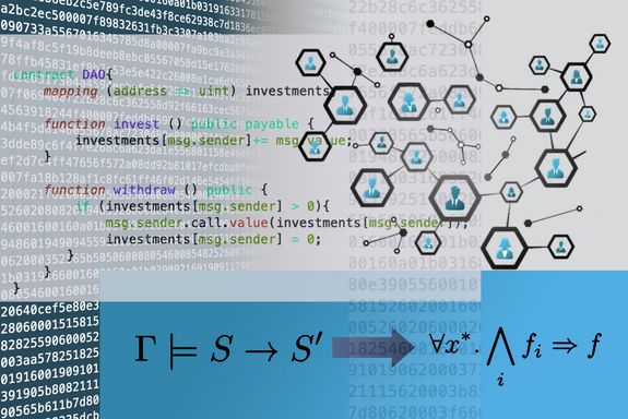 In Blau und Grau gehaltenes Symbolbild mit Zeichen und Zahlen, um digitale Verträge darzustellen.