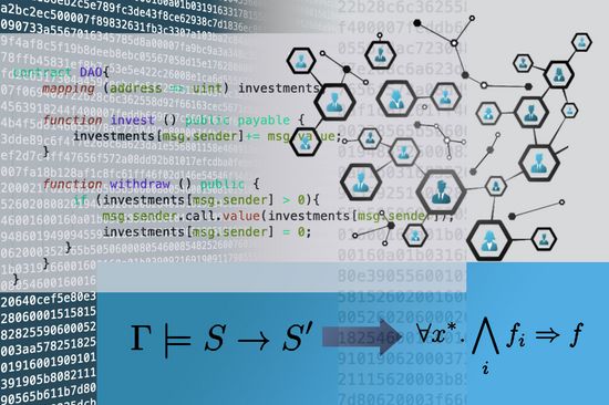 In Blau und Grau gehaltenes Symbolbild mit Zeichen und Zahlen, um digitale Verträge darzustellen.