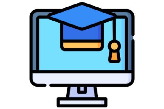 Ein Computerbildschirm mit einem blauen Doktorhut mit Quaste.