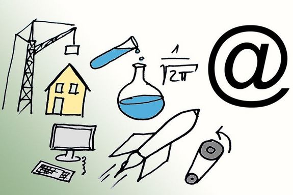 Skizzen: Haus, PC, Rakete