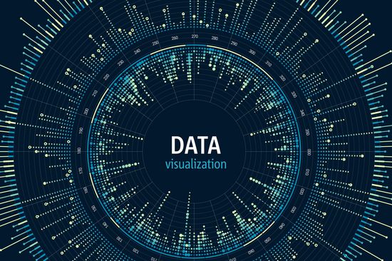 Konzept zur Visualisierung von Big Data. Digitales Design von Infografiken. Darstellung von Datenanalysen. Technischer und wissenschaftlicher Hintergrund. Abstraktes Datendiagramm.