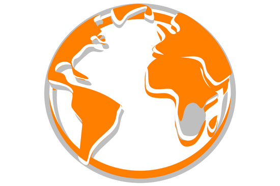 Auf dem Bild ist ein Globus zu sehen, der die Kontinente in oranger Farbe zeigt.