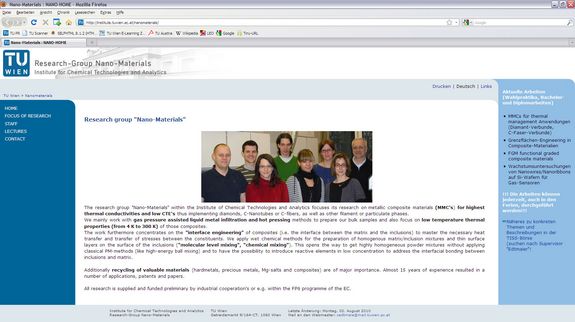 Screenshot Website Nano-Materials