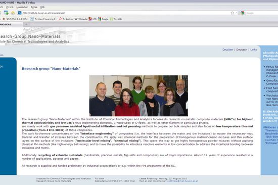 Screenshot Website Nano-Materials