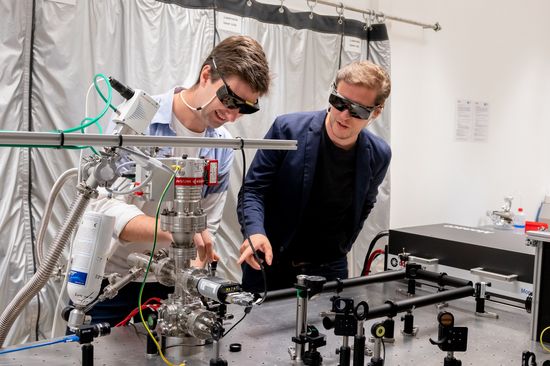 two researchers in the lab