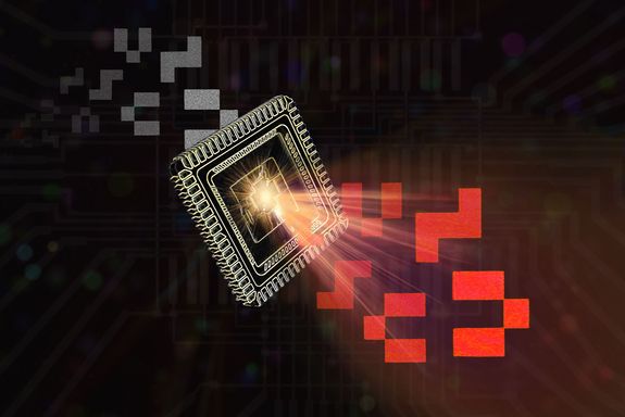 A picture is analyzed by the chip, which then provides the appropriate output signal.