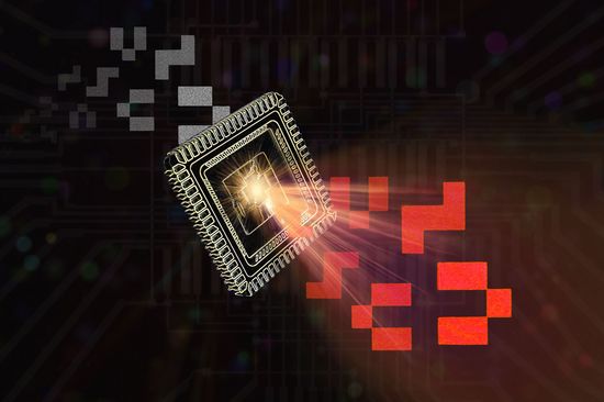 A picture is analyzed by the chip, which then provides the appropriate output signal.