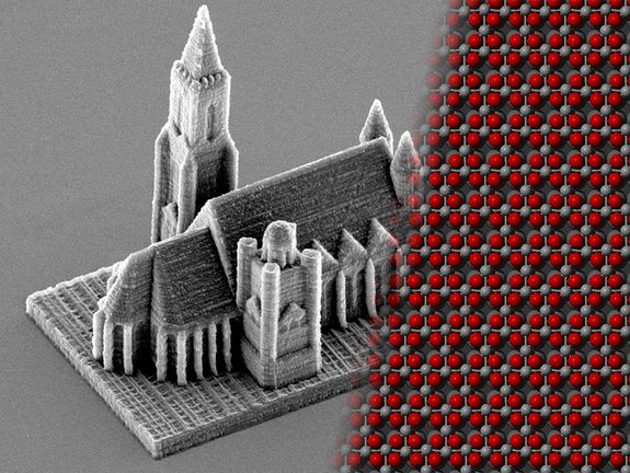 Wenn man die Materie auf fundamentaler Ebene versteht, kann man Materialwissenschaft für faszinierende Anwendungen einsetzen - etwa für die Erzeugung von Mikrostrukturen wie diesem Stefansdom mit einer Länge von nur etwa 50 µm. Wenn man die Materie auf fundamentaler Ebene versteht, kann man Materialwissenschaft für faszinierende Anwendungen einsetzen - etwa für die Erzeugung von Mikrostrukturen wie diesem Stefansdom mit einer Länge von nur etwa 50 µm.