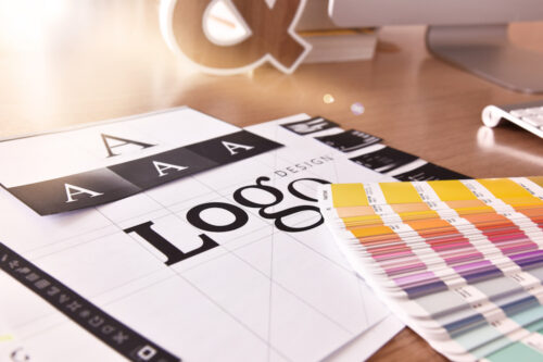 design picture with colour pallets and word 'logo' in the middle