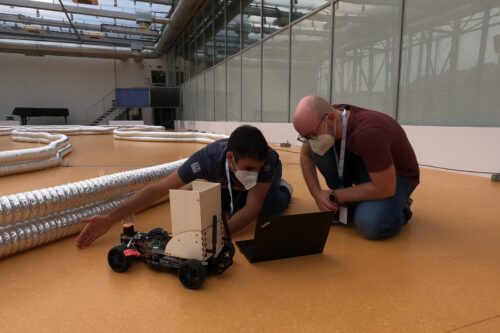 Students working on the model racing car