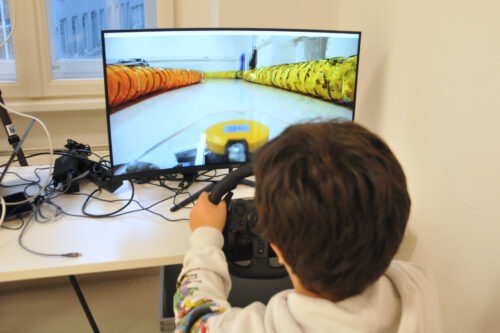 Child steering model race car