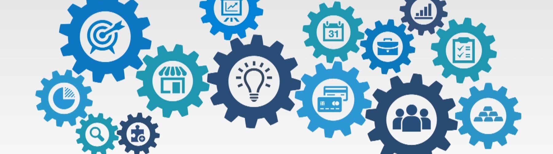 Gears with different symbols that interlock with each other