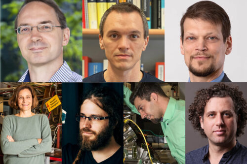 Portäts der sieben ERC Grant Gewinner_innen 2022 oben, von links: Christian Ott, Hannes Mikula und Tibor Grasser unten, von links: Silke Bühler-Paschen, Marcus Huber, Christoph Rameshan und Michael Pinsker
