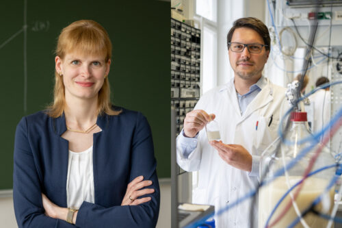 Portäts Startpreis-Gewinner_innen 2022: links Sandra Müller, rechts Stefan Pflügl