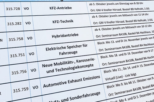 Lehrverantaltungslistenauszug Institut für Fahrzeugantriebe