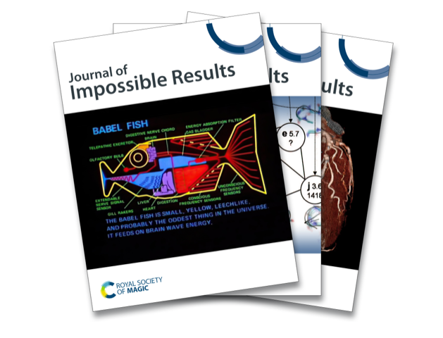 Stapel mit drei Zeitschriften des Magazins "Journal of Impossible Results"